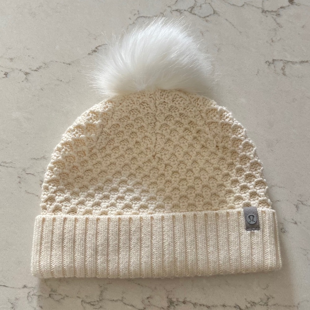 LuluLemon cream knit beanie with pom